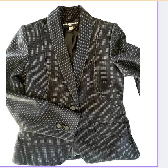 Karl Lagerfeld PARIS Black w/ White Dot Blazer w/ Zipper Trim 6 -GORGEOUS - Picture 1 of 15